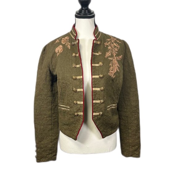 Free People Jackets & Blazers - Free People Green Lauren Band Embroidered Military Jacket
